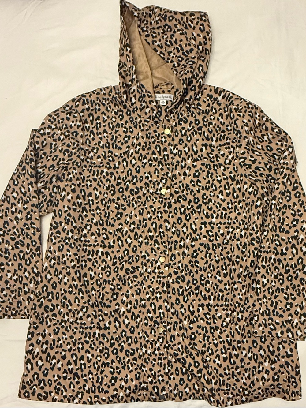 Kim Rogers Leopard Print Hooded Raincoat - Tan & Black